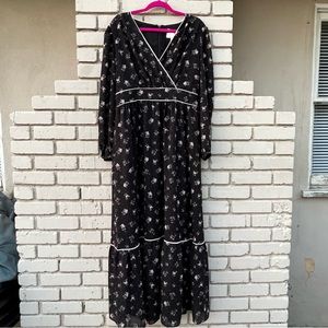 Gal Meets Glam Ariana Floral Long Sleeve Maxi Dress in Black and White - Size 12